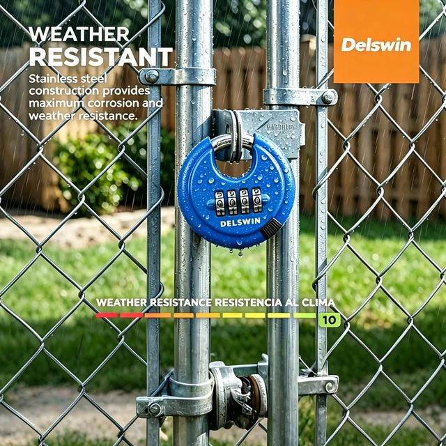 Alt view image 4 of 7 - 4 Digit Combination Disc Padlock with Hardened Steel Shackle Silver Lock for Sheds, Storage Unit, Gym and Fence (Blue 1Pcs)
