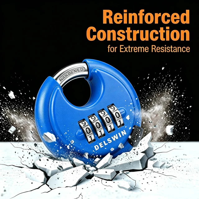 Alt view image 5 of 7 - 4 Digit Combination Disc Padlock with Hardened Steel Shackle Silver Lock for Sheds, Storage Unit, Gym and Fence (Blue 1Pcs)