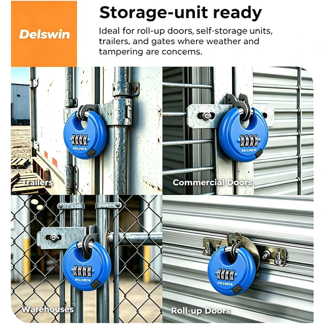 Alt view image 6 of 7 - 4 Digit Combination Disc Padlock with Hardened Steel Shackle Silver Lock for Sheds, Storage Unit, Gym and Fence (Blue 1Pcs)