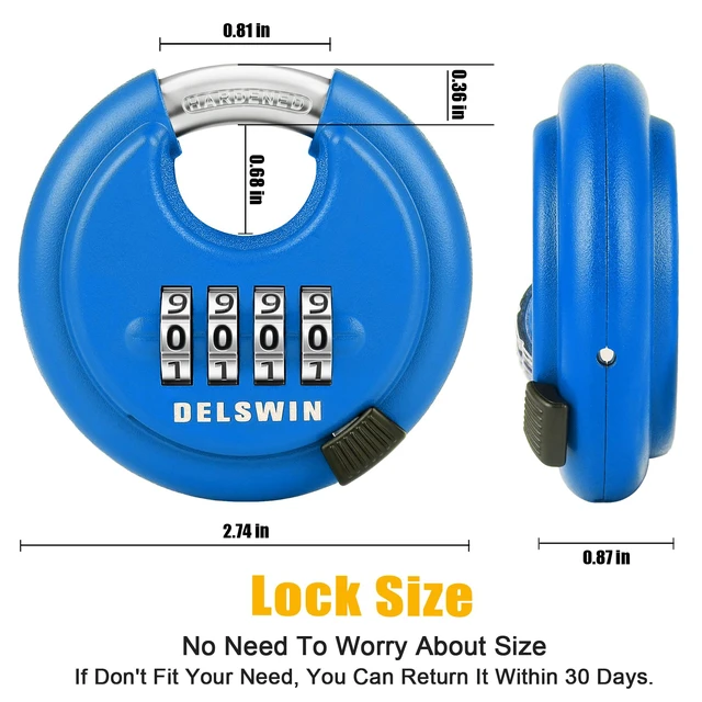 Alt view image 7 of 7 - 4 Digit Combination Disc Padlock with Hardened Steel Shackle Silver Lock for Sheds, Storage Unit, Gym and Fence (Blue 1Pcs)