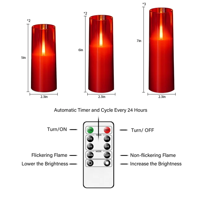 Alt view image 5 of 6 - Flameless LED Candles Upgraded Realistic Flickering Flame,7Pcs Battery Operated Candles with Remote Timers,LED Pillar Candles for Home Decor,Christmas,and Parties(Red)