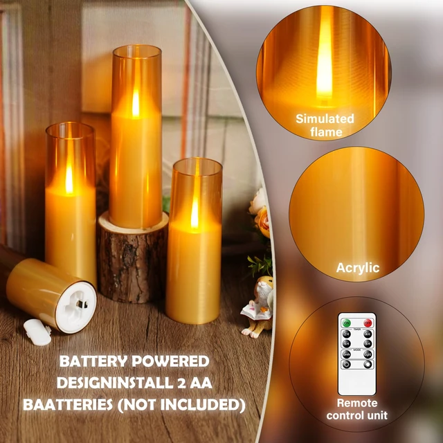 Alt view image 2 of 6 - Flameless LED Candles Upgraded Realistic Flickering Flame,7Pcs Battery Operated Candles with Remote Timers,LED Pillar Candles for Home Decor,Christmas,and PartiesGold
