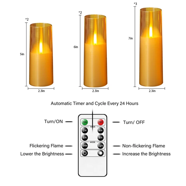 Alt view image 5 of 6 - Flameless LED Candles Upgraded Realistic Flickering Flame,7Pcs Battery Operated Candles with Remote Timers,LED Pillar Candles for Home Decor,Christmas,and PartiesGold