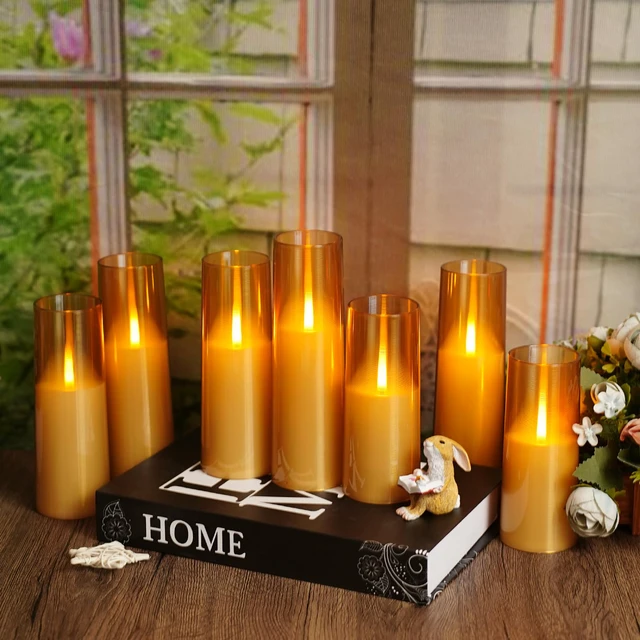Alt view image 6 of 6 - Flameless LED Candles Upgraded Realistic Flickering Flame,7Pcs Battery Operated Candles with Remote Timers,LED Pillar Candles for Home Decor,Christmas,and PartiesGold