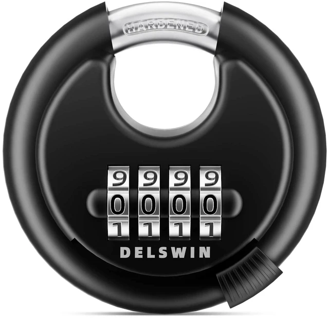 Main image of 4 Digit Combination Disc Padlock with Hardened Steel Shackle Combo Lock for Sheds, Storage Unit, School Gym Locker and Fence (Black,1Pcs)