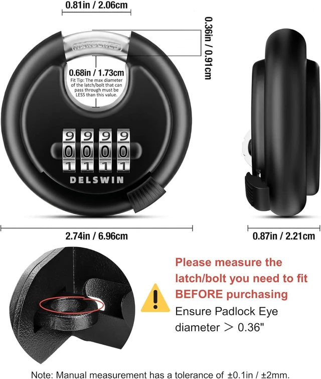 Alt view image 2 of 7 - 4 Digit Combination Disc Padlock with Hardened Steel Shackle Combo Lock for Sheds, Storage Unit, School Gym Locker and Fence (Black,1Pcs)