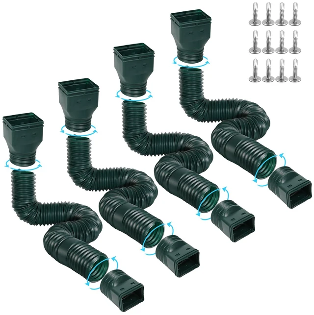 Main image of 4 Pack Flexible Gutter Downspout Extensions Extendable from 21" to 67", Downspout Extender Comes with Adapters, Thickened Down spout Drain Extension for Rainwater Drainage(Green)