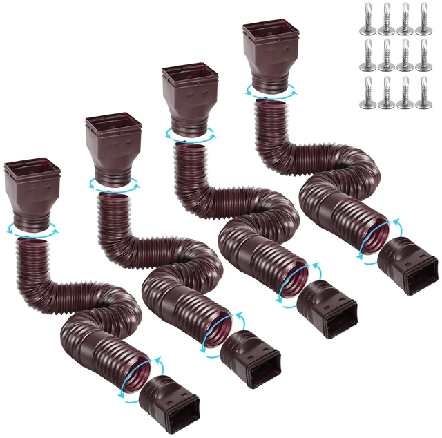 Main image of 4 Pack Flexible Gutter Downspout Extensions Extendable from 21" to 67", Downspout Extender Comes with Adapters, Thickened Down spout Drain Extension for Rainwater Drainage(Brown)