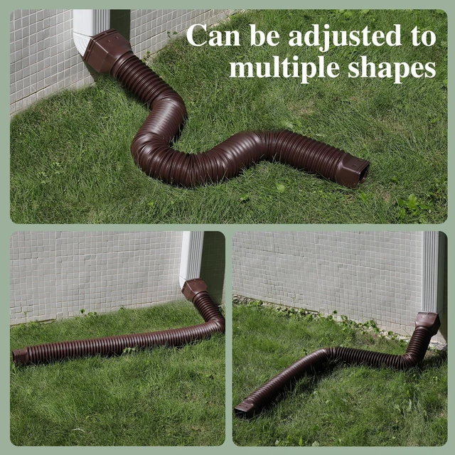 Alt view image 3 of 6 - 4 Pack Flexible Gutter Downspout Extensions Extendable from 21" to 67", Downspout Extender Comes with Adapters, Thickened Down spout Drain Extension for Rainwater Drainage(Brown)