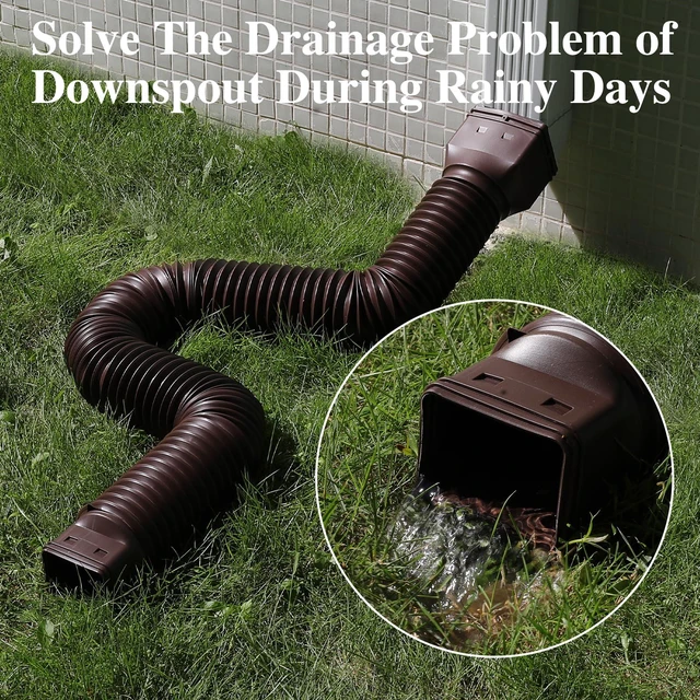 Alt view image 5 of 6 - 4 Pack Flexible Gutter Downspout Extensions Extendable from 21" to 67", Downspout Extender Comes with Adapters, Thickened Down spout Drain Extension for Rainwater Drainage(Brown)
