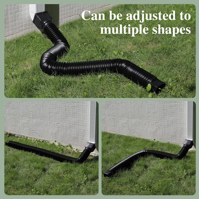 Alt view image 3 of 6 - 4 Pack Flexible Gutter Downspout Extensions Extendable from 21" to 67", Downspout Extender Comes with Adapters, Thickened Down spout Drain Extension for Rainwater Drainage(Black)