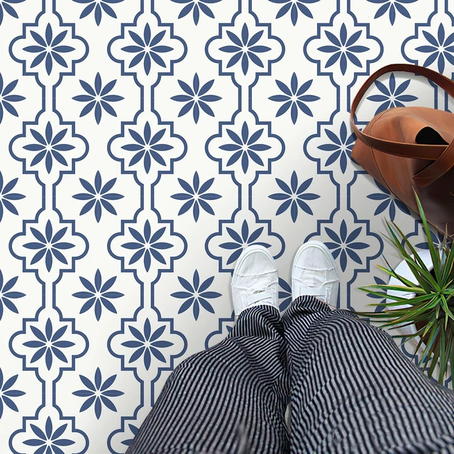 Main image of Peel and Stick Floor Tile, Vinyl Flooring Waterproof, DIY Flooring for Bathroom, Kitchen, Fireplace, Pet House, Stairs, Bedrooms, Wall (40PCS,7.87" x 7.87",Blue)