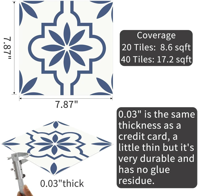 Alt view image 2 of 6 - Peel and Stick Floor Tile, Vinyl Flooring Waterproof, DIY Flooring for Bathroom, Kitchen, Fireplace, Pet House, Stairs, Bedrooms, Wall (40PCS,7.87" x 7.87",Blue)
