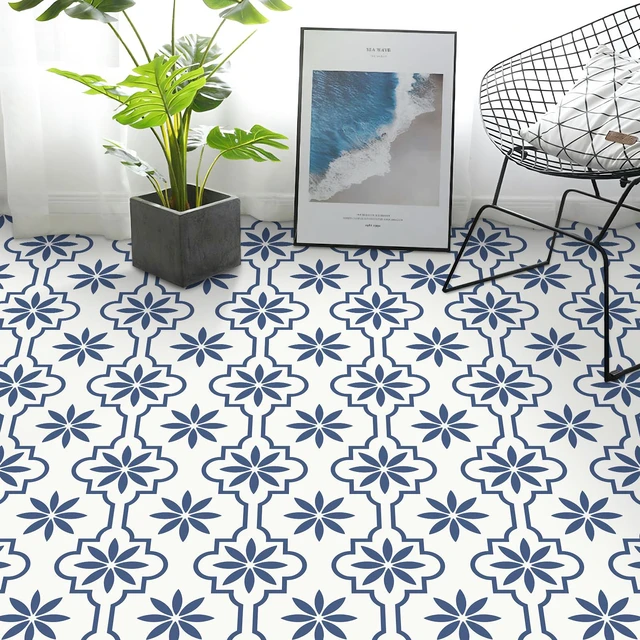 Alt view image 6 of 6 - Peel and Stick Floor Tile, Vinyl Flooring Waterproof, DIY Flooring for Bathroom, Kitchen, Fireplace, Pet House, Stairs, Bedrooms, Wall (40PCS,7.87" x 7.87",Blue)
