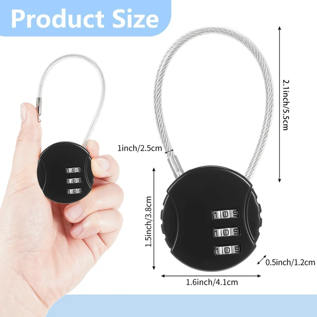 Alt view image 2 of 7 - 448 Pack 3 Digit Combination Cable Padlock,Black Resettable for Gym Locker Luggage Backpack, Waterproof Outdoor Security, Small Combo Lock for Travel School Storage