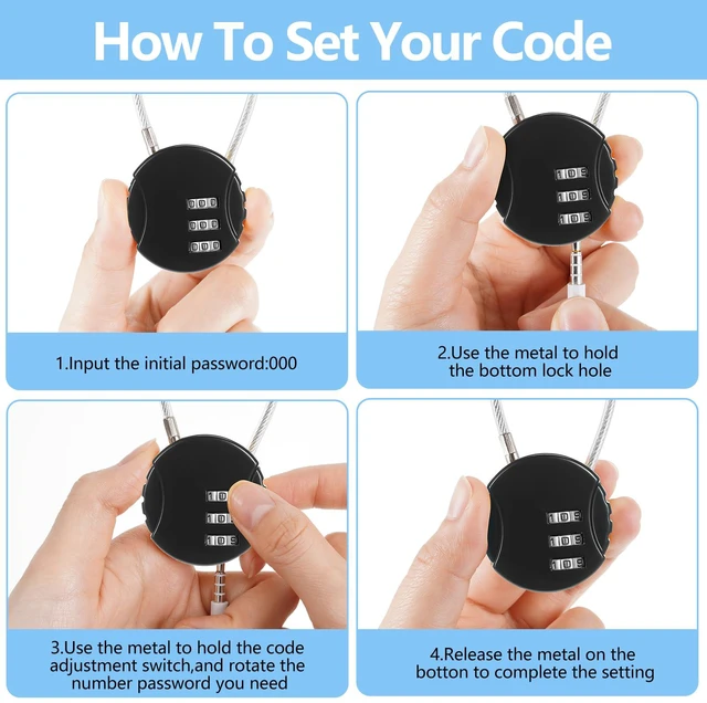 Alt view image 4 of 7 - 448 Pack 3 Digit Combination Cable Padlock,Black Resettable for Gym Locker Luggage Backpack, Waterproof Outdoor Security, Small Combo Lock for Travel School Storage