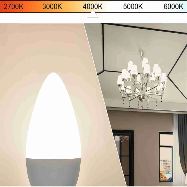 Alt view image 2 of 7 - 8 Pack E12 LED Chandelier Light Bulbs 60W Equivalent 4000K Daylight Candelabra Light Bulb, Type B Small Base Candle B11, Ceiling Fan Light Bulbs, 6 Watt LED, 600LM CRI85+, 120V, Non-Dimmable