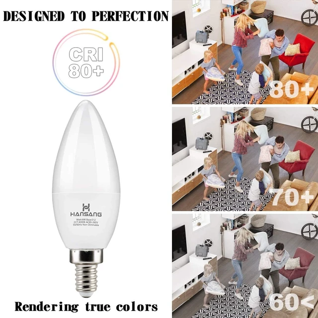 Alt view image 4 of 7 - 8 Pack E12 LED Chandelier Light Bulbs 60W Equivalent 4000K Daylight Candelabra Light Bulb, Type B Small Base Candle B11, Ceiling Fan Light Bulbs, 6 Watt LED, 600LM CRI85+, 120V, Non-Dimmable