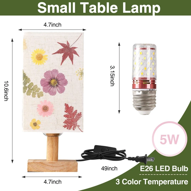 Alt view image 7 of 7 - Dried Flowers Table Lamp 5W LED 3Color Temperatures Pressed Flower Bedside Lamp Square Linen Shade with Wood Base for Bedroom Living Room