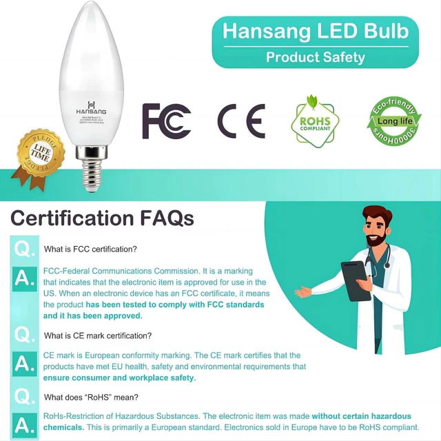 Alt view image 2 of 7 - 8 Pack E12 LED Ceiling Fan Light Bulbs 60W Equivalent 5000K Daylight Type B Candelabra Light Bulbs, Small Base Candle B11 Chandelier Light Bulb, 6 Watt LED, 600LM, CRI85+, 120VAC, Non-Dimmable