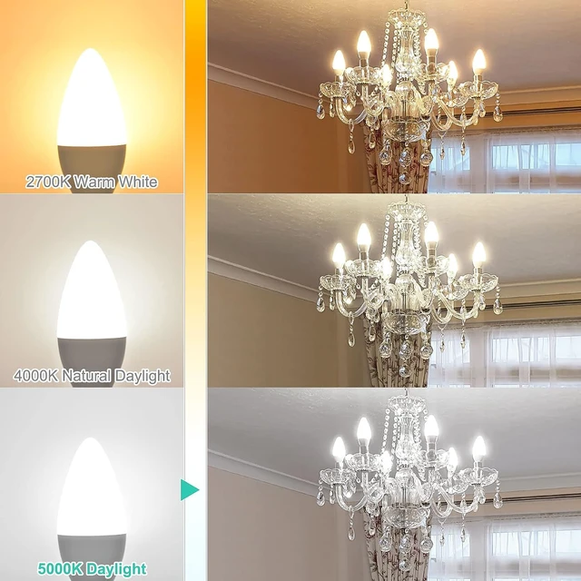 Alt view image 4 of 7 - 8 Pack E12 LED Ceiling Fan Light Bulbs 60W Equivalent 5000K Daylight Type B Candelabra Light Bulbs, Small Base Candle B11 Chandelier Light Bulb, 6 Watt LED, 600LM, CRI85+, 120VAC, Non-Dimmable