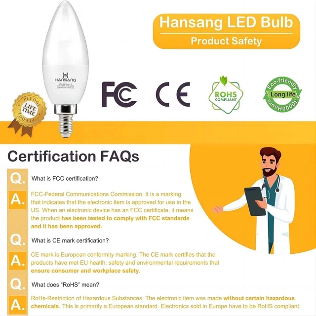 Alt view image 2 of 7 - 8 Pack E12 LED Candelabra Light Bulbs 60W Equivalent 2700K Warm White Type B Light Bulb for Chandelier, Small Base B11 Ceiling Fan Light Bulbs, 6W LED, 600LM, CRI85+, 120V, Non-Dimmable
