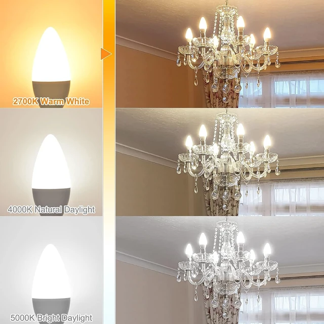 Alt view image 4 of 7 - 8 Pack E12 LED Candelabra Light Bulbs 60W Equivalent 2700K Warm White Type B Light Bulb for Chandelier, Small Base B11 Ceiling Fan Light Bulbs, 6W LED, 600LM, CRI85+, 120V, Non-Dimmable
