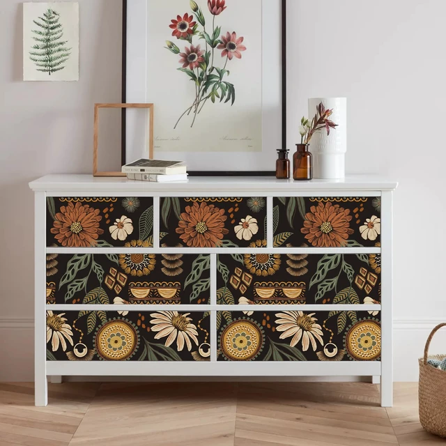 Alt view image 6 of 7 - Boho Floral Peel and Stick Wallpaper 17.3" x 480" Sun Floral Retro Contact Paper Removable Self Adhesive Contact Paper, Renter Friendly for Cabinets, Furniture, DIY Decor