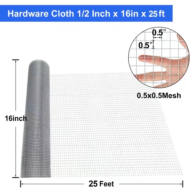 Alt view image 2 of 6 - 19 Gauge Hardware Cloth, 1/2 inch Chicken Wire Fence, Galvanized Welded Cage Wire Mesh Roll Supports Poultry Netting Cage Fence
