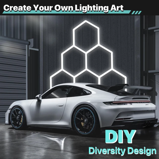 Alt view image 3 of 7 - Garage Hexagon Lights, 42W 6500K Higher Brightness Hex Garage Lights, Plug and Play, Lightweight DIY Assembly Hexagonal Light for Car Detailing Auto Beauty Shop Decor