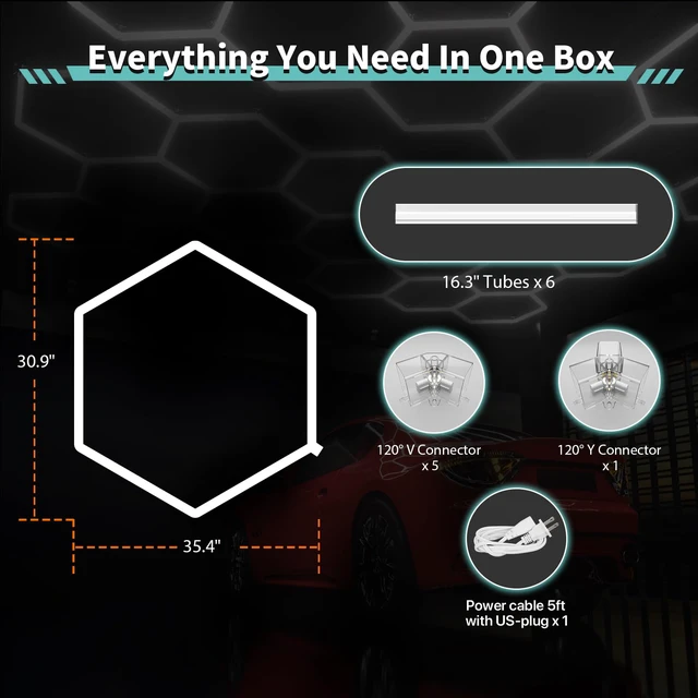 Alt view image 7 of 7 - Garage Hexagon Lights, 42W 6500K Higher Brightness Hex Garage Lights, Plug and Play, Lightweight DIY Assembly Hexagonal Light for Car Detailing Auto Beauty Shop Decor