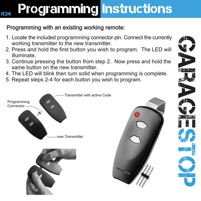 Alt view image 3 of 6 - 3X for Marantec M3-2312 315 MHz Door Opener Remote Replacement 2-Button remotes with visor clips and programming pin connector, for select 315 MHz Marantec and Harrison Martin systems