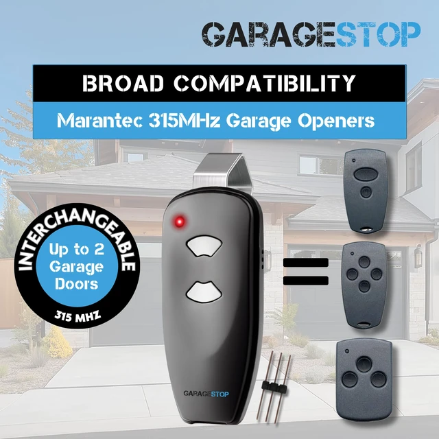 Alt view image 5 of 6 - 3X for Marantec M3-2312 315 MHz Door Opener Remote Replacement 2-Button remotes with visor clips and programming pin connector, for select 315 MHz Marantec and Harrison Martin systems