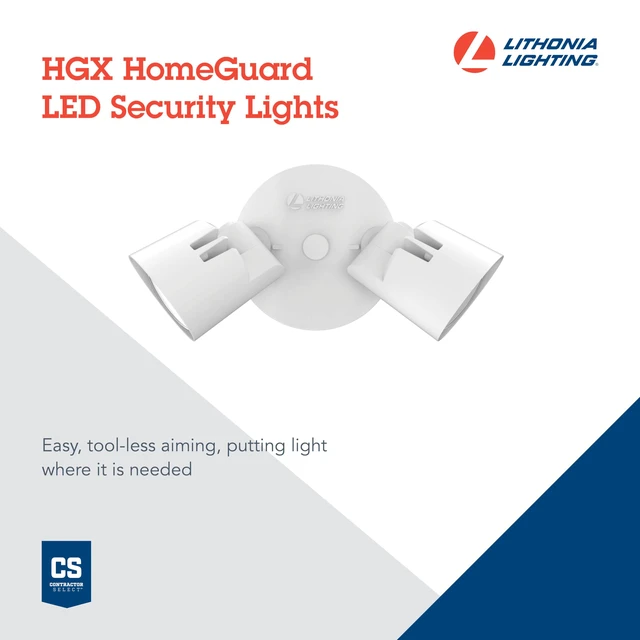 Alt view image 3 of 7 - HomeGuard 2-Light LED Outdoor Flood Lights, Wall or Ceiling Mount Outdoor Lights, 4000K Cool White, Round Heads, White (HGX LED 2RH 40K 120 WH M2)