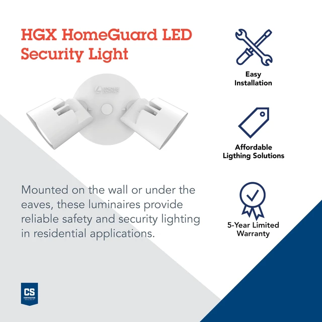 Alt view image 2 of 7 - HomeGuard 2-Light LED Outdoor Flood Lights, Wall or Ceiling Mount Outdoor Lights, 4000K Cool White, Round Heads, White (HGX LED 2RH 40K 120 WH M2)