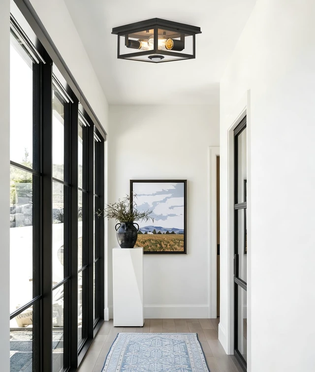Alt view image 7 of 7 - Motion Sensor Outdoor Ceiling Light with Remote, 8.5 Inch Matte Black Flush Mount Porch Light Fixture with United Glass Cover, 5 Modes Outside Flush Mount Light for Porch, Garage, Patio, Entryway