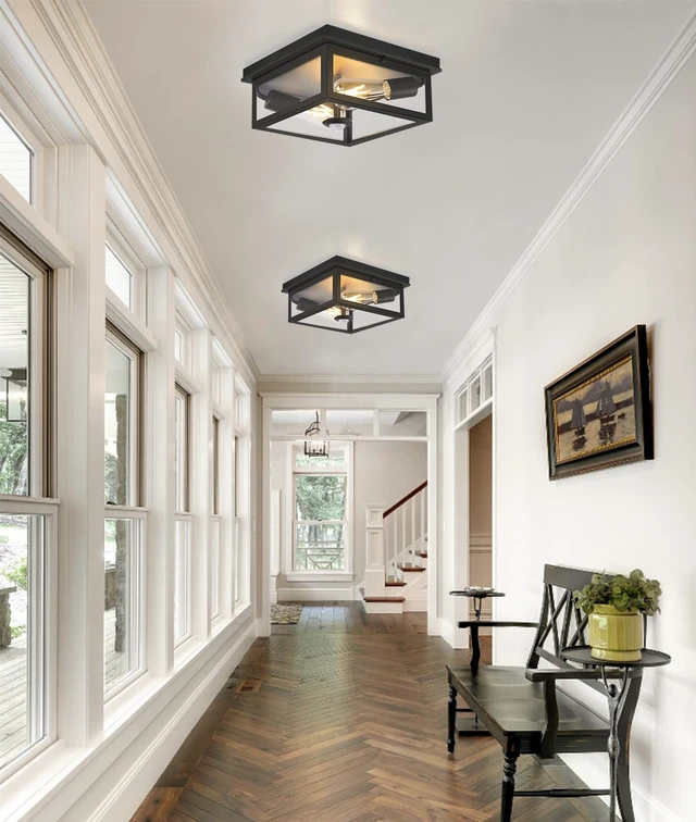 Alt view image 7 of 7 - Motion Sensor Outdoor Ceiling Light with Remote, 10.5 Inch Matte Black Flush Mount Porch Light Fixture with United Glass Cover, 5 Modes Outside Flush Mount Light for Porch, Garage, Patio, Entryway