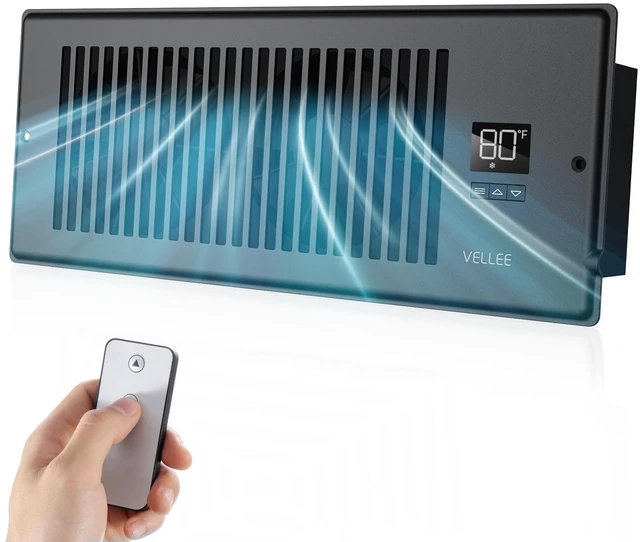 Main image of Quiet Register Booster Fan Fits Duct Opening 4" x 12" (Black) 10 Speeds Remote Control, 3 Modes, Cooling/Heating - Vent Air Temp Triggered Auto On/Off, Power-off Memory, Corded Electric