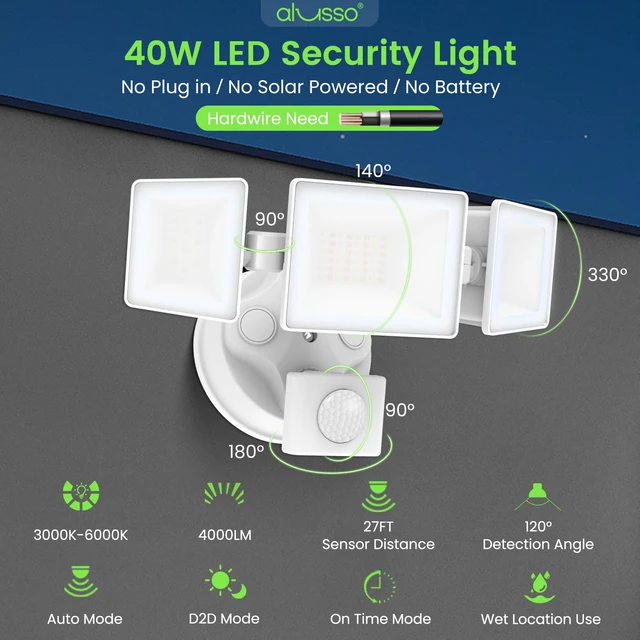 Alt view image 2 of 7 - Motion Sensor Outdoor Lights with Remote 40W 4000LM Flood Light 120V 3 Modes Dusk to Dawn/Auto/On Time, 3000K-6000K Flood Lights Outdoor Motion Sensor Dimmable IP65 Waterproof ETL White 1PC