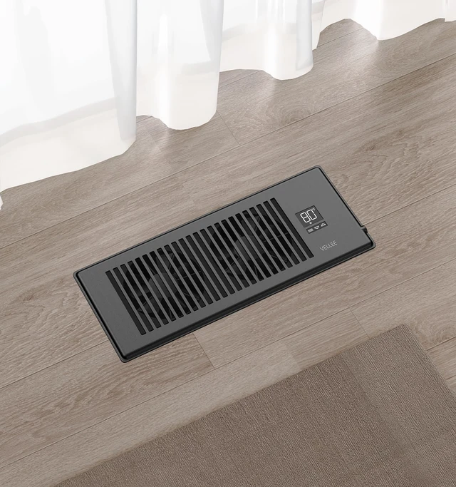 Alt view image 7 of 7 - Quiet Register Booster Fan Fits Duct Opening 4" x 12" (Black) 10 Speeds Remote Control, 3 Modes, Cooling/Heating - Vent Air Temp Triggered Auto On/Off, Power-off Memory, Corded Electric