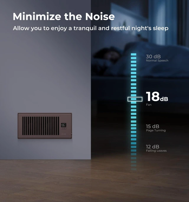 Alt view image 5 of 7 - Quiet Register Booster Fan Fits Duct Opening 4" x 10" (Bronze) 10 Speeds Remote Control, 3 Modes, Cooling/Heating - Vent Air Temp Triggered Auto On/Off, Power-off Memory, Corded Electric