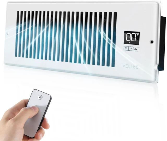 Main image of Quiet Register Booster Fan Fits Duct Opening 4" x 12" (White) 10 Speeds Remote Control, 3 Modes, Cooling/Heating - Vent Air Temp Triggered Auto On/Off, Power-off Memory, Corded Electric