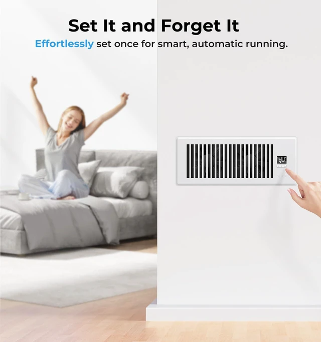 Alt view image 6 of 7 - Quiet Register Booster Fan Fits Duct Opening 4" x 12" (White) 10 Speeds Remote Control, 3 Modes, Cooling/Heating - Vent Air Temp Triggered Auto On/Off, Power-off Memory, Corded Electric