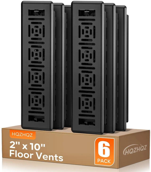 Main image of Floor Register 2x10, 6 Pack Black Floor Vent Covers, Heavy Duty Steel Walkable Floor Vents, Vent Covers for Home Floor