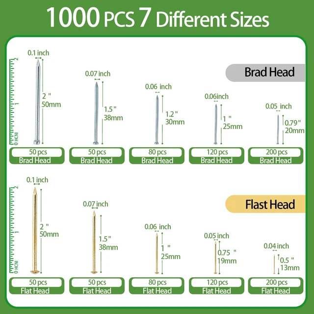 Alt view image 2 of 7 - 1002pcs Hardware Nails Assortment Kit, Nails for Hanging Pictures, Small Wall Nails for Hanging, Finishing Nails, Common Wood Nails, Mini 8oz Claw Hammer and Nails Set with Magnetic Wristband