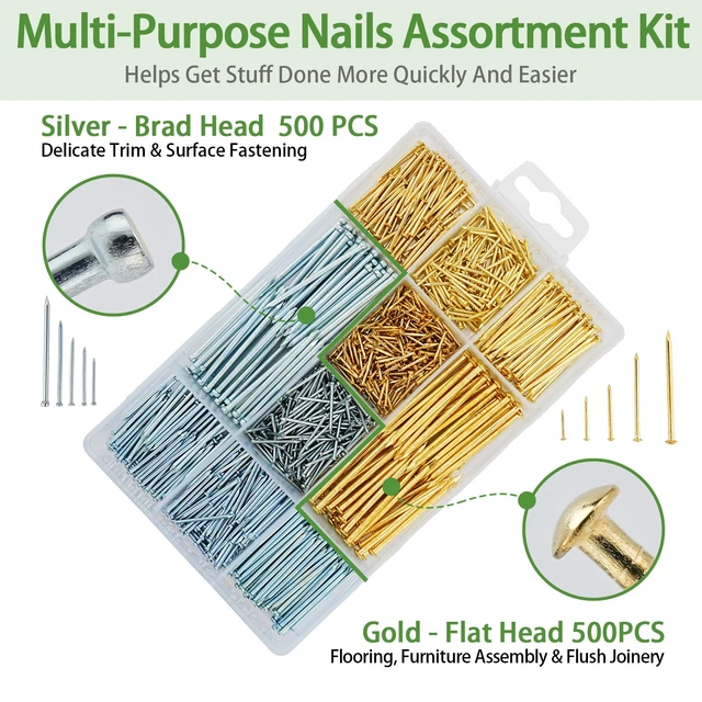 Alt view image 3 of 7 - 1002pcs Hardware Nails Assortment Kit, Nails for Hanging Pictures, Small Wall Nails for Hanging, Finishing Nails, Common Wood Nails, Mini 8oz Claw Hammer and Nails Set with Magnetic Wristband