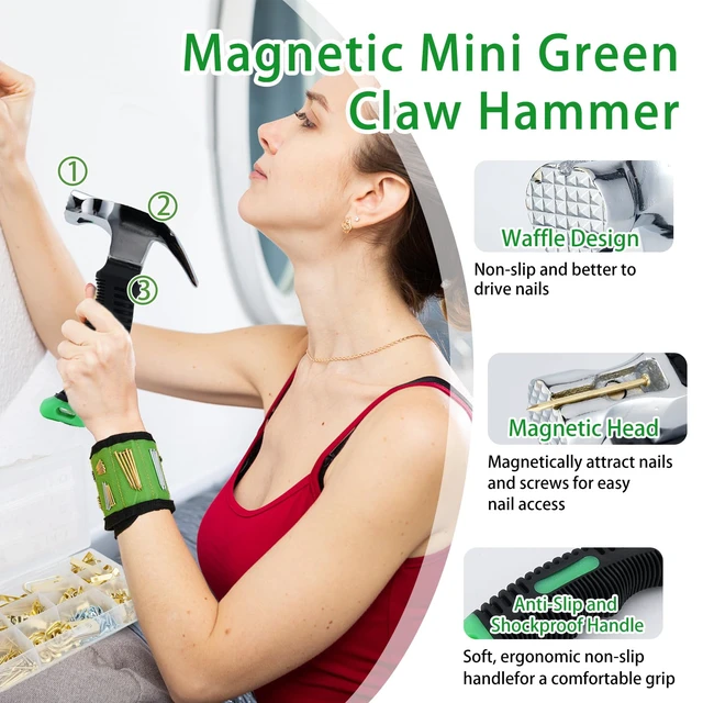 Alt view image 4 of 7 - 1002pcs Hardware Nails Assortment Kit, Nails for Hanging Pictures, Small Wall Nails for Hanging, Finishing Nails, Common Wood Nails, Mini 8oz Claw Hammer and Nails Set with Magnetic Wristband