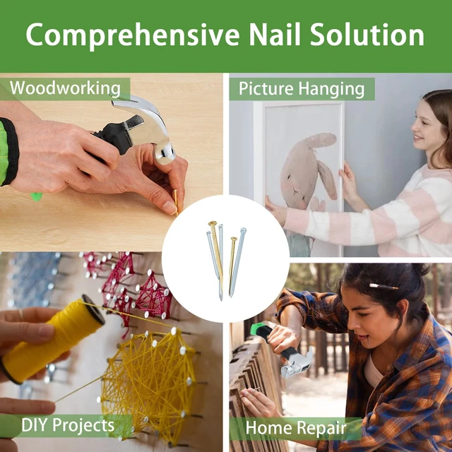 Alt view image 6 of 7 - 1002pcs Hardware Nails Assortment Kit, Nails for Hanging Pictures, Small Wall Nails for Hanging, Finishing Nails, Common Wood Nails, Mini 8oz Claw Hammer and Nails Set with Magnetic Wristband