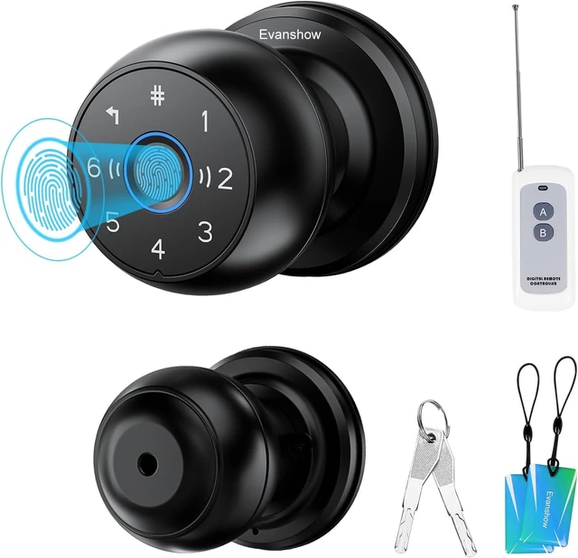 Main image of Smart Door Knob Fingerprint Lock 4-in-1 Keyless Entry (Fingerprint/App/Code/Key) Door with Auto-Lock Easy Install for Home/Bedroom/Office (Black 1)