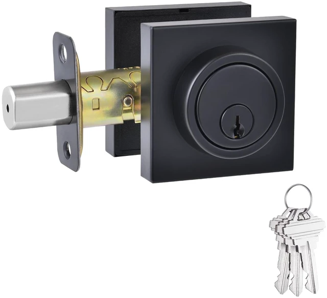 Main image of 1 Side Keyed Deadbolt Lock,Square Single Cylinder Dead Bolt, Matte Black Square Exterior Keyed Deadbolt